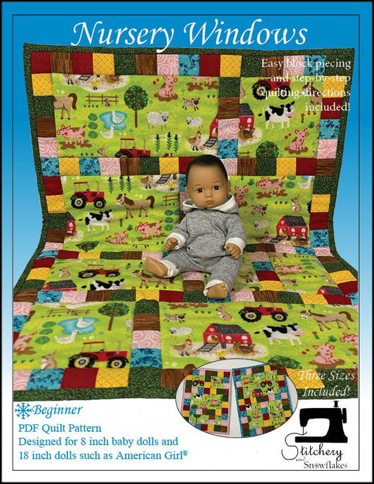 Nursery Windows Doll Quilt Pattern for 8" Baby Dolls and 18" Dolls