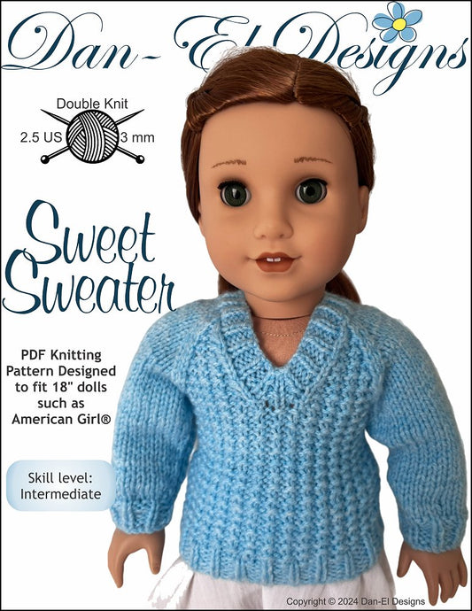 Sweet Sweater 18" Doll Clothes Knitting Pattern