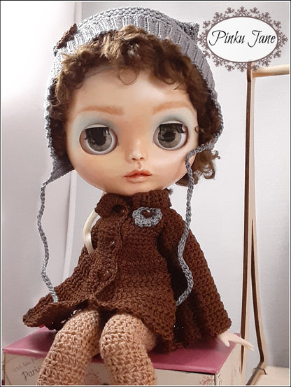 Swing Coat & Winter Helmet Crochet Pattern For 12" Blythe Dolls