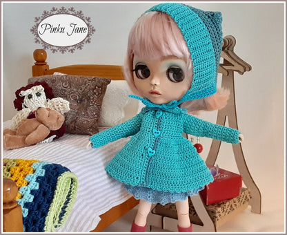 Swing Coat & Winter Helmet Crochet Pattern For 12" Blythe Dolls
