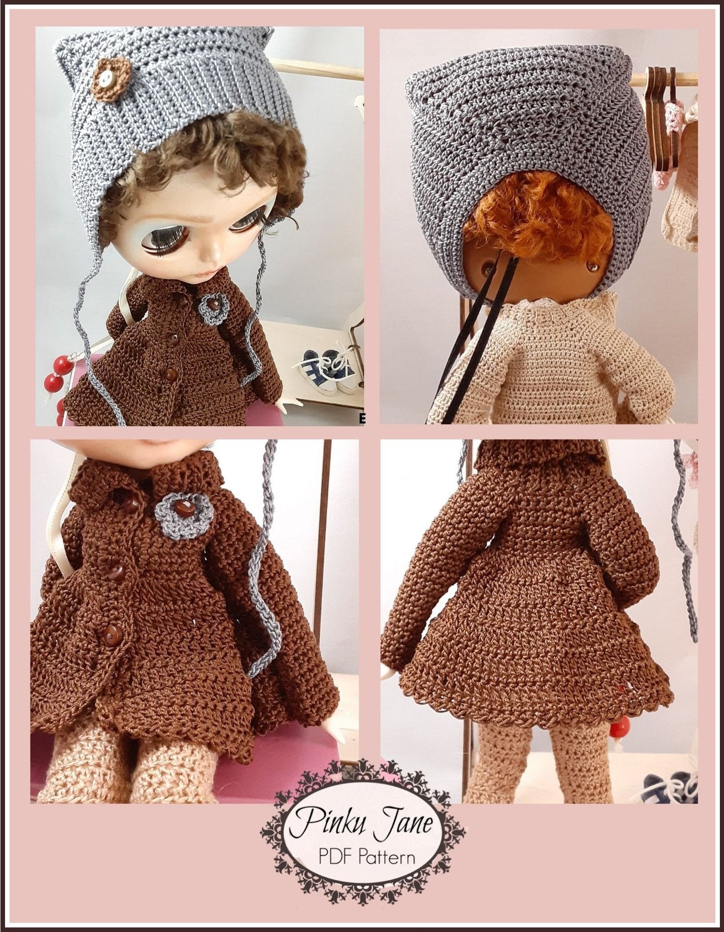 Swing Coat & Winter Helmet Crochet Pattern For 12" Blythe Dolls