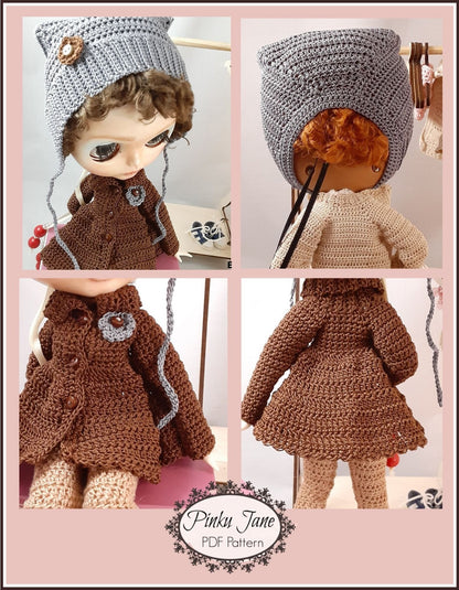 Swing Coat & Winter Helmet Crochet Pattern For 12" Blythe Dolls