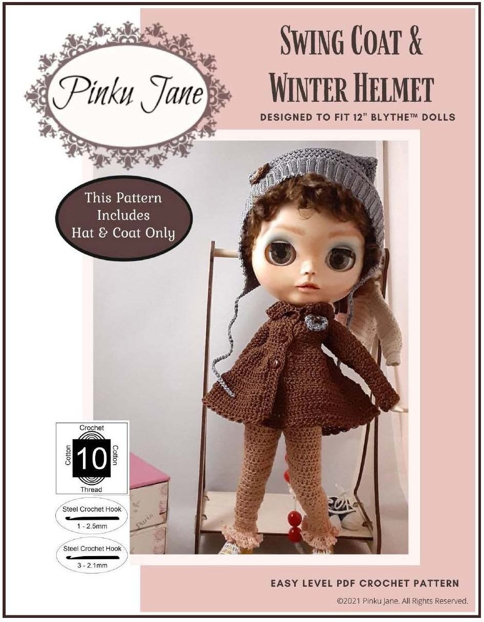Swing Coat & Winter Helmet Crochet Pattern For 12" Blythe Dolls