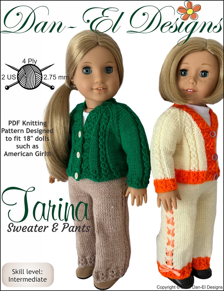 Tarina Sweater and Pants 18 inch Doll Clothes Knitting Pattern