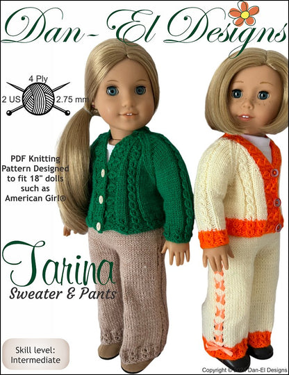 Tarina Sweater and Pants 18 inch Doll Clothes Knitting Pattern