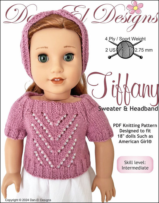 Tiffany Sweater and Headband 18" Doll Clothes Knitting Pattern