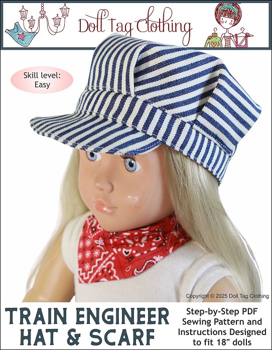 Train Engineer Hat and Scarf 18 inch Doll Clothes Pattern