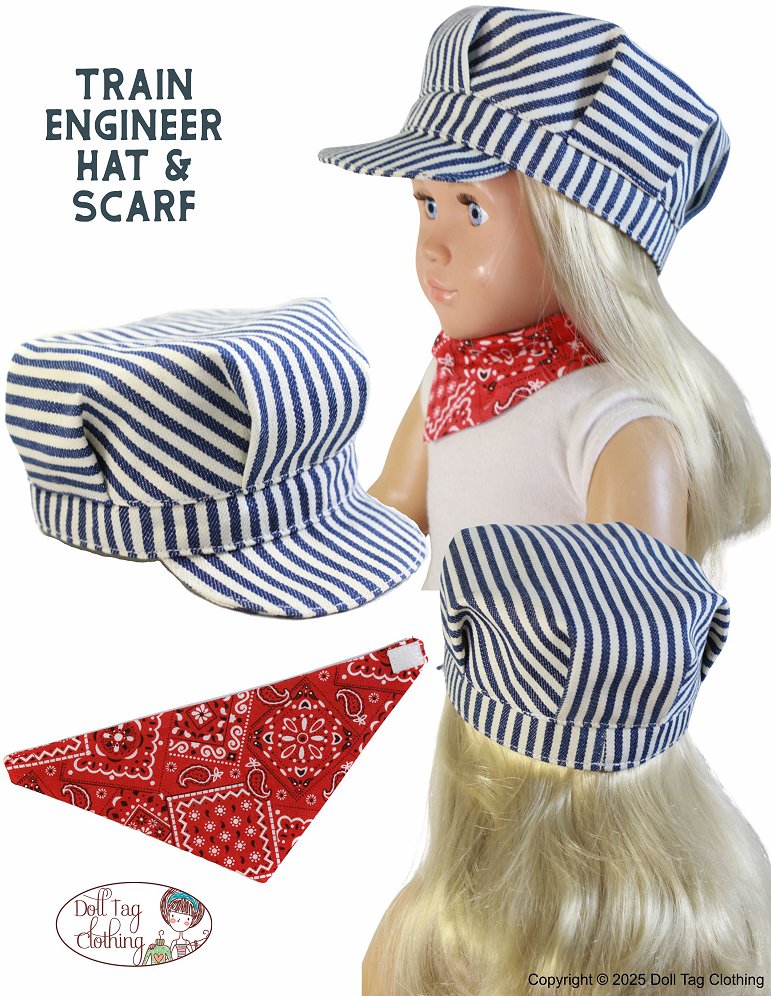 Train Engineer Hat and Scarf 18 inch Doll Clothes Pattern