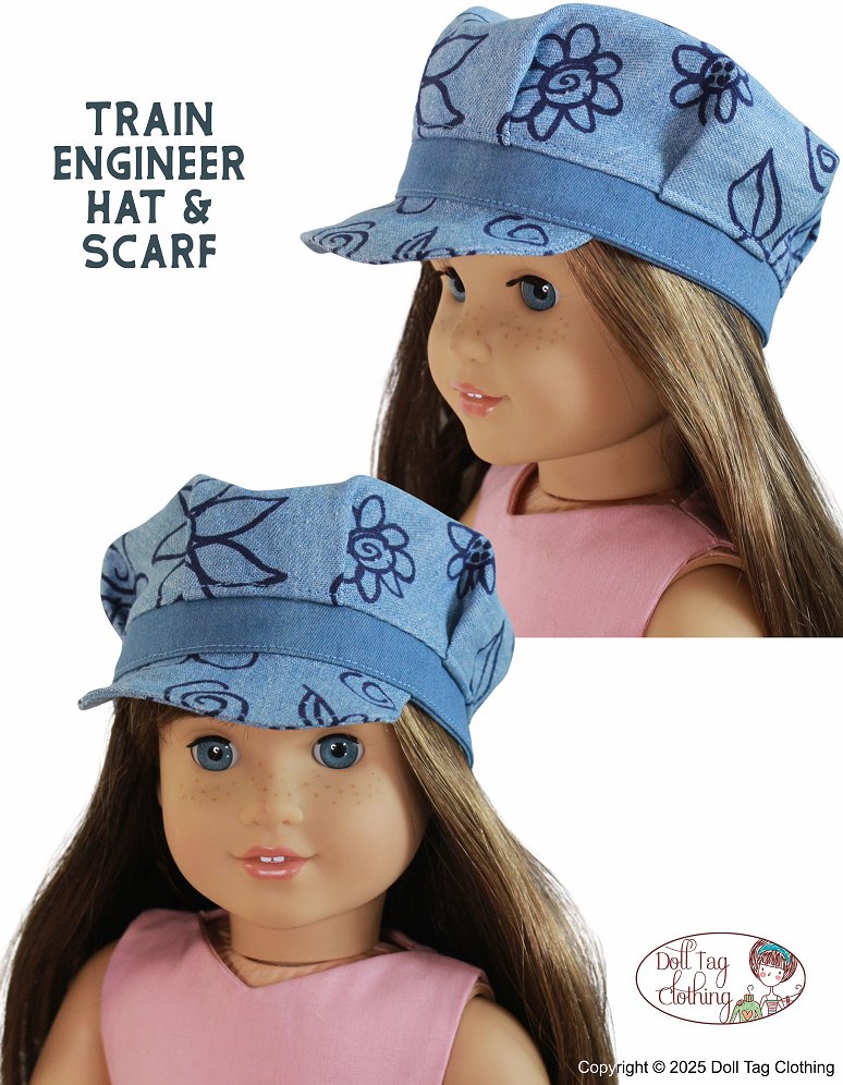 Train Engineer Hat and Scarf 18 inch Doll Clothes Pattern
