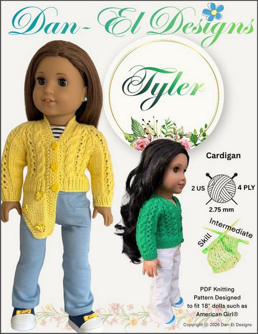 Tyler Cardigan 18" Doll Clothes Knitting Pattern
