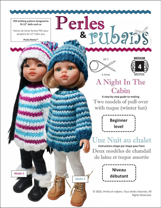 A Night in the Cabin Doll Clothes Knitting Pattern for 13" Paola Reina Dolls
