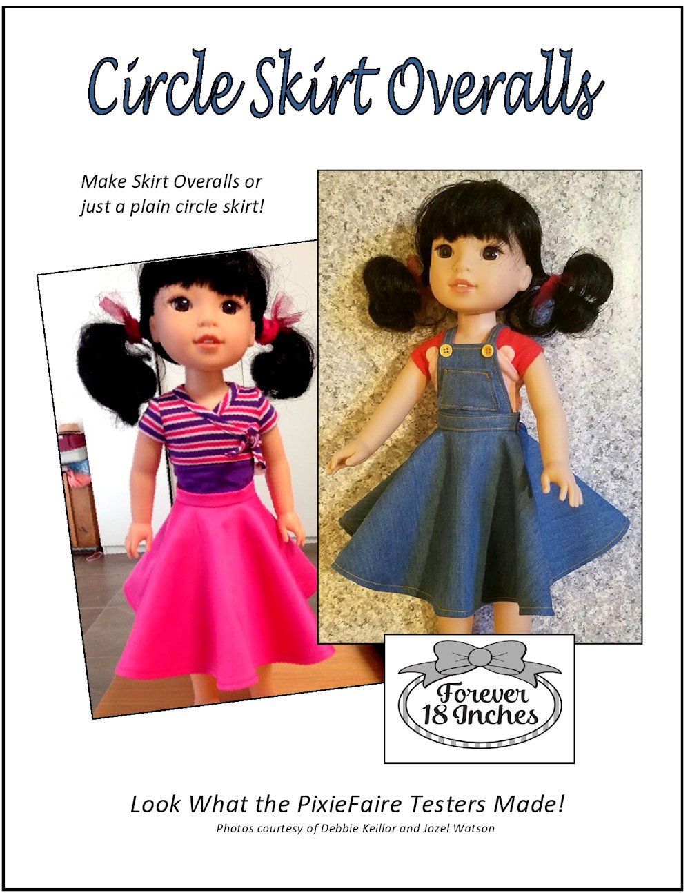 Circle Skirt Overalls 14-14.5" Doll Clothes Pattern