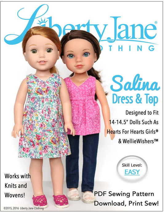 Salina Dress and Top 14 -14.5 Inch Doll Clothes Pattern