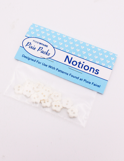 Pixie Packs Buttons - White Flower 3/8"