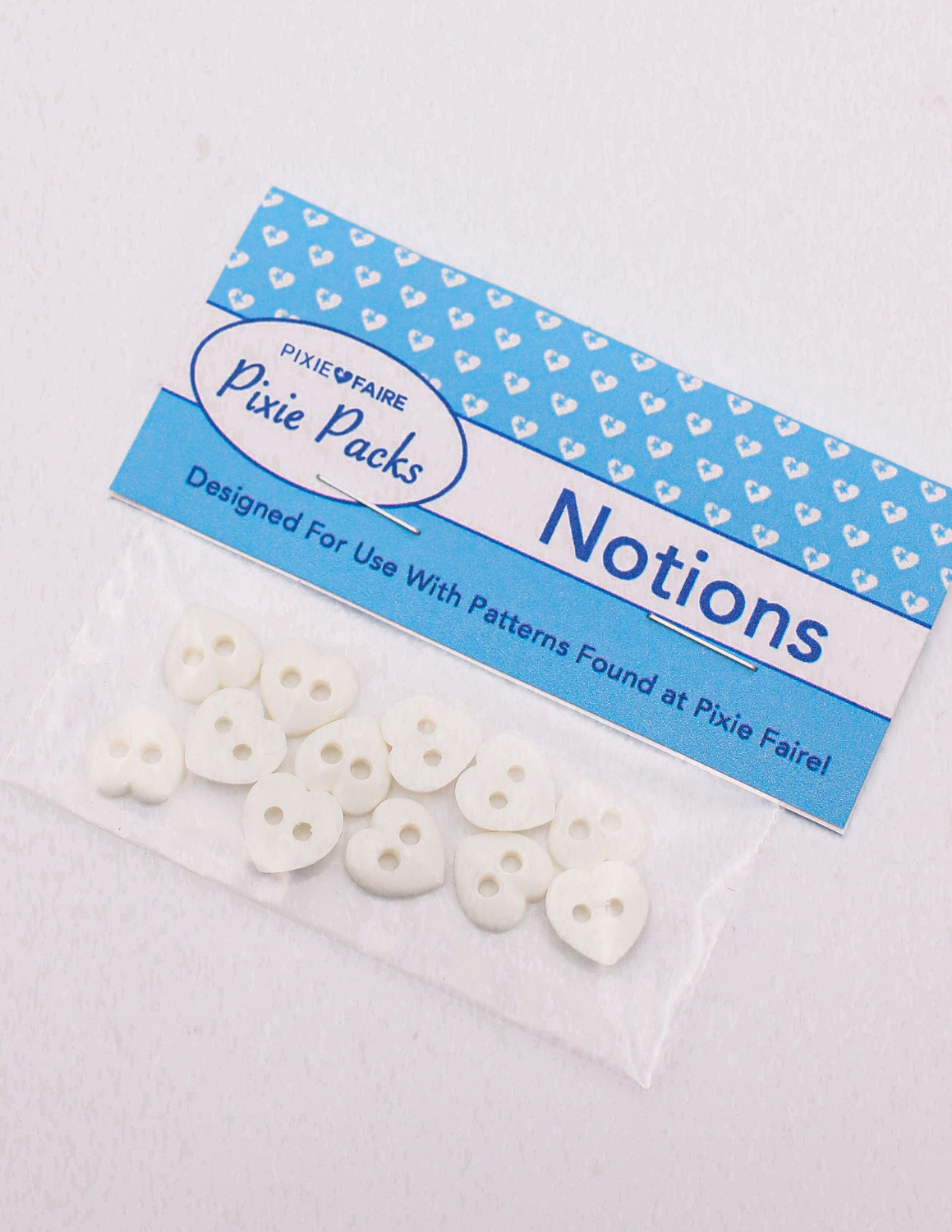 Pixie Packs Buttons - White Heart 3/8"