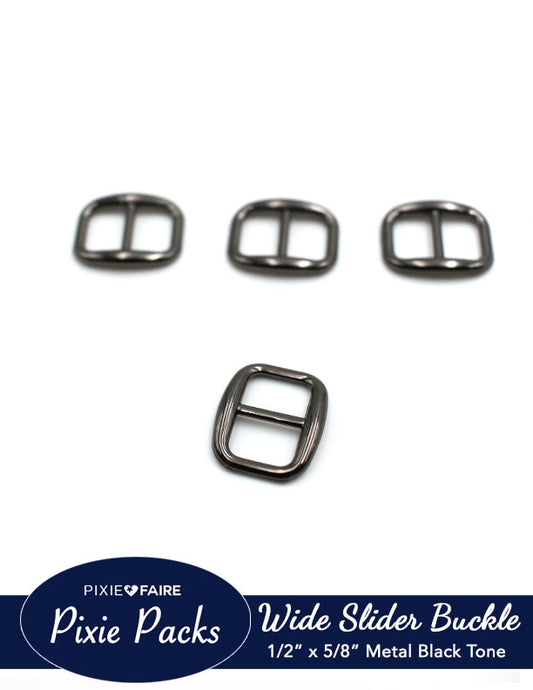 Pixie Packs Wide Oval Slider Buckle For 1/2" or 12mm Belt Metal Black Tone