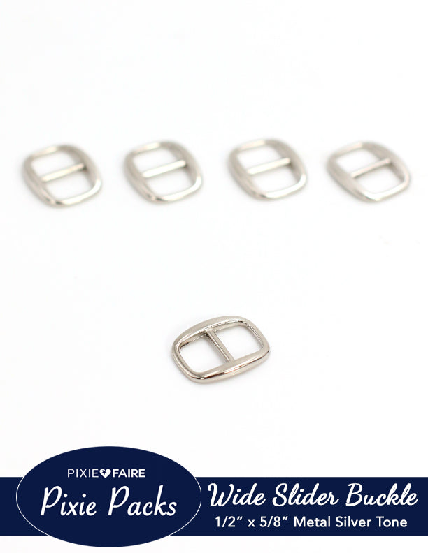 Pixie Packs Wide Oval Slider Buckle For 1/2" or 12mm Belt Metal Silver Tone