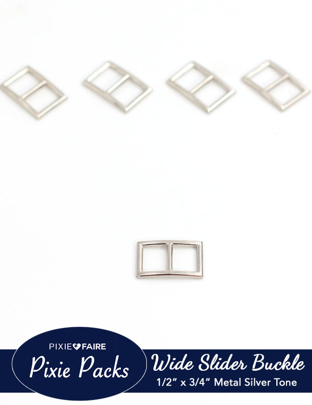 Pixie Packs Wide Rectangular Slider Buckle For 1/2" or 12mm Belt Metal Silver Tone