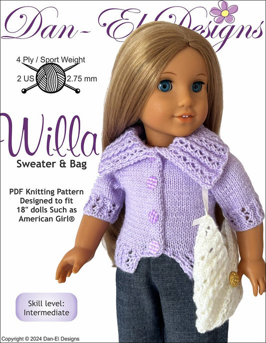 Willa Sweater and Bag 18" Doll Clothes Knitting Pattern