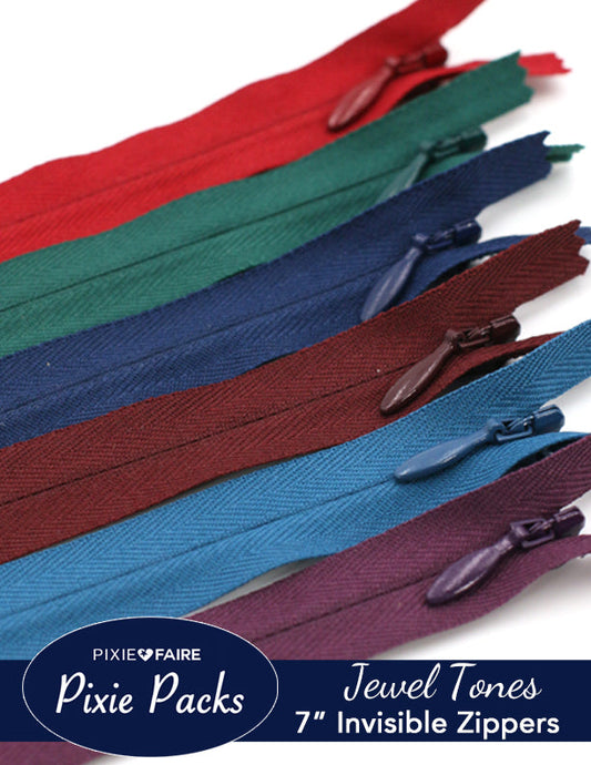 Pixie Packs 7" Invisible Zippers - Jewel Tones