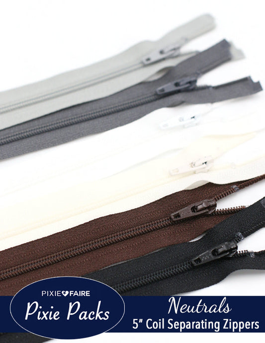 Pixie Packs 5" Separating Zippers Neutrals - Coil