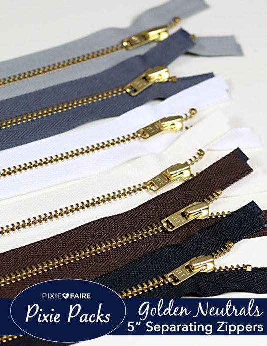 Pixie Packs 5" Separating Zippers - Golden Neutrals