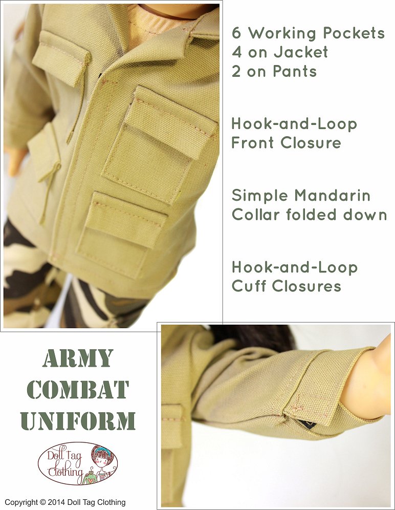 Army Combat Uniform 18" Doll Clothes Pattern