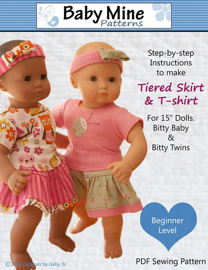 Tiered Skirt & Tee Shirt 15" Baby Doll Clothes Pattern