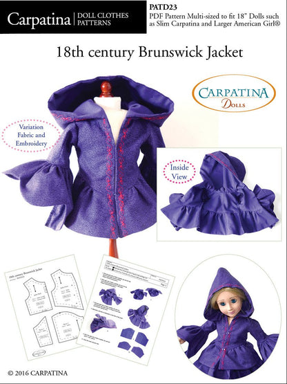 18th Century Brunswick Jacket Multi-sized Pattern for Regular and Slim 18" Dolls