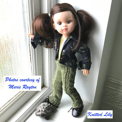 Sea Wave Pants with Cables Knitting Pattern for 13" Paola Reina Dolls