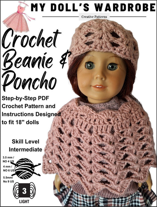 Crochet Beanie & Poncho 18" Doll Clothes Crochet Pattern