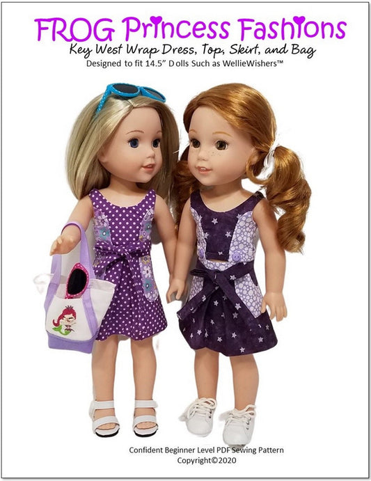 Key West Wrap Dress, Top, Skirt, and Bag 14.5" Doll Clothes Pattern