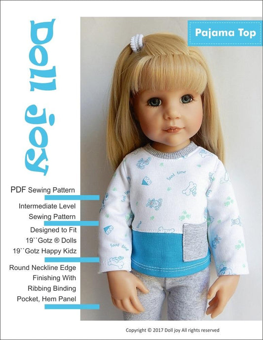 Pajama Top Pattern for 19" Gotz Dolls