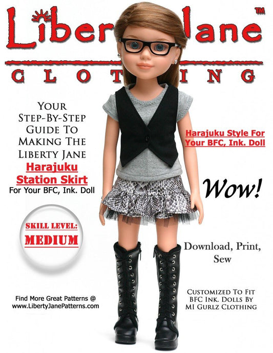 Harajuku Skirt Pattern for BFC, Ink. Dolls