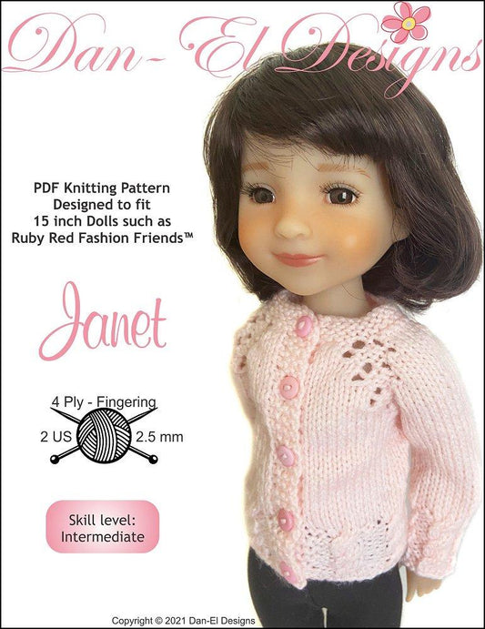 Janet Cardigan Knitting Pattern For 15" Ruby Red Fashion Friends Dolls