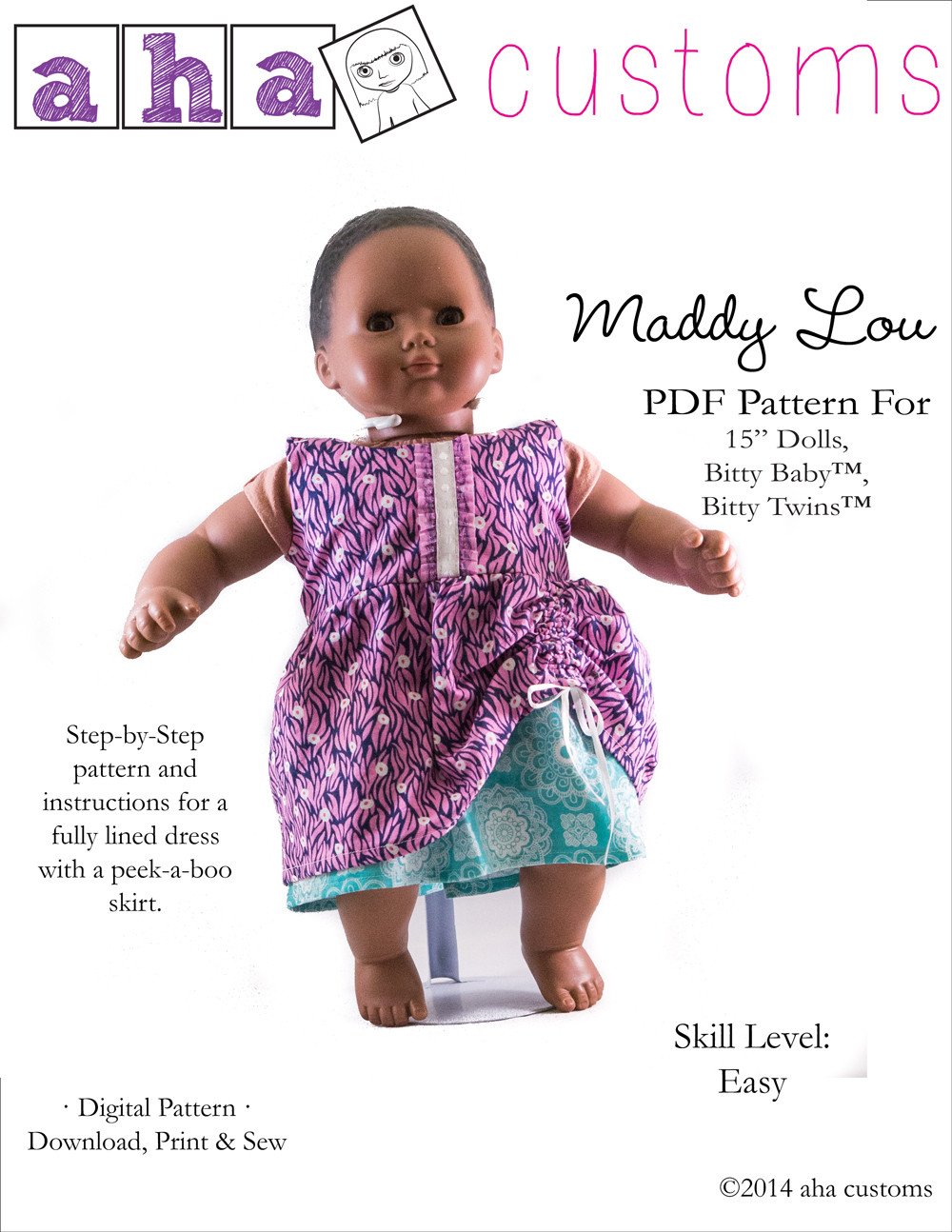 Maddy Lou Dress 15" Baby Doll Clothes Pattern