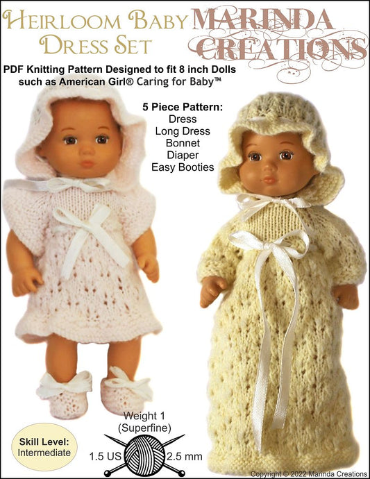 Heirloom Baby Dress Set 8" Baby Doll Clothes Knitting Pattern