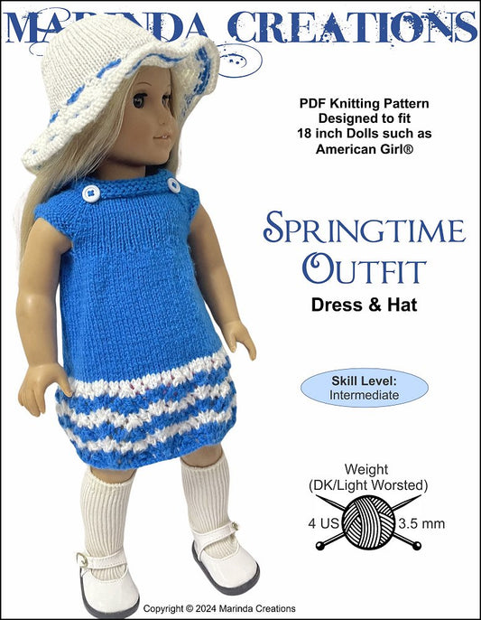 Springtime Outfit Dress and Hat 18" Doll Knitting Pattern
