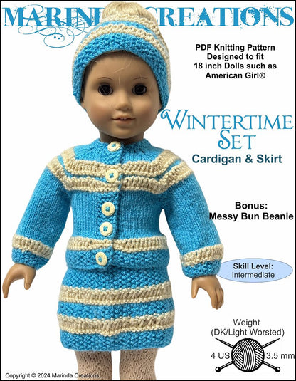Wintertime Skirt Set 18" Doll Clothes Knitting Pattern