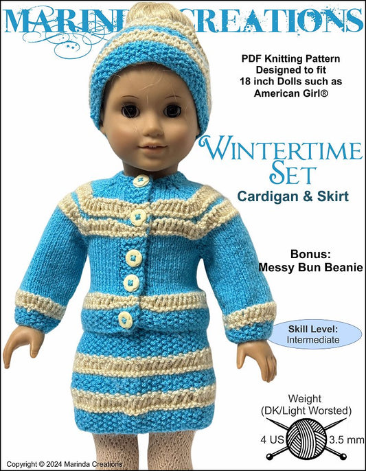Wintertime Skirt Set 18" Doll Clothes Knitting Pattern