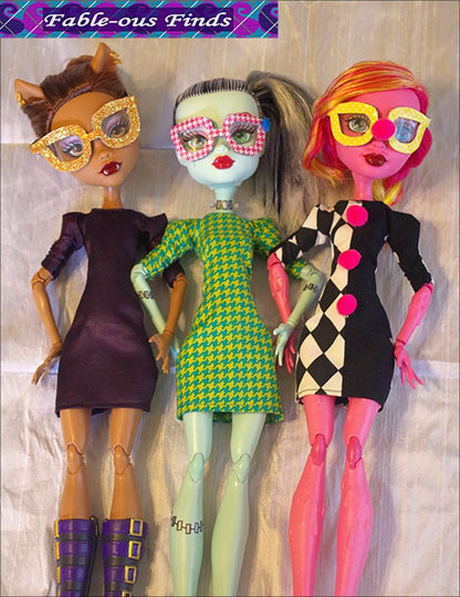 Clown Chic Sheath Dress and Glasses Pattern for 17 inch Monster High Dolls