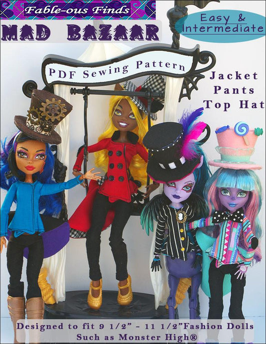 Mad Bazaar Jacket, Pants, and Top Hat Pattern for Monster High Dolls