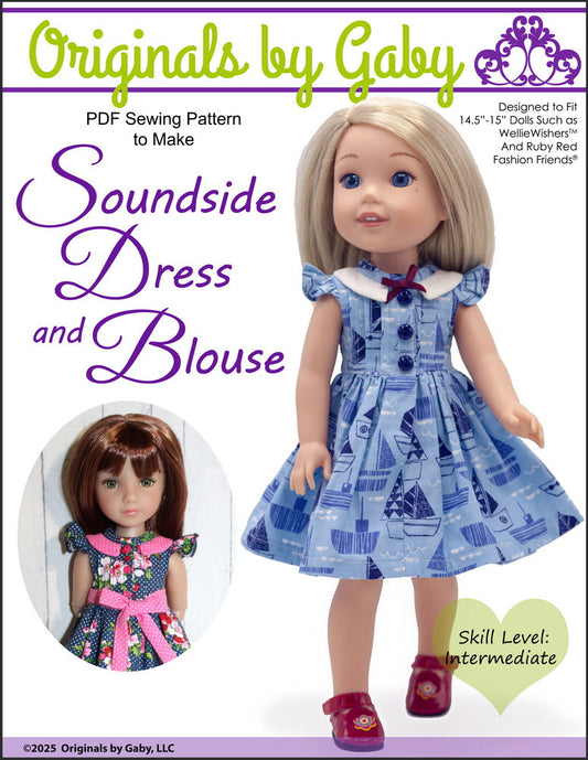 Soundside Dress and Blouse 14.5-15" Doll Clothes Pattern