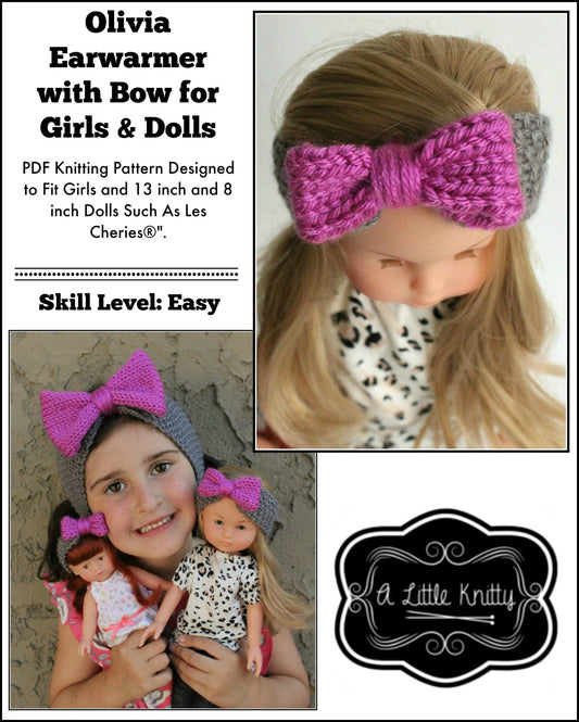 Olivia Earwarmer with Bow Pattern for Girls and Les Cheries Dolls