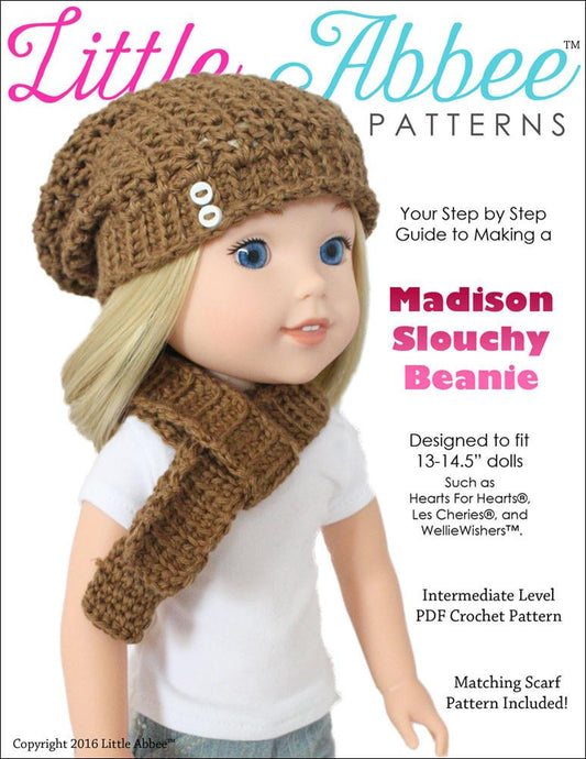 Madison Slouchy Beanie Crochet Pattern for 13-14.5" Dolls