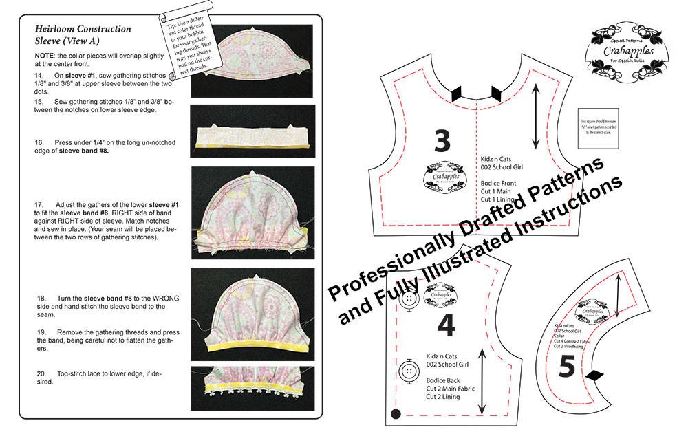 School Girl Dresses Pattern for Kidz N Cats Dolls