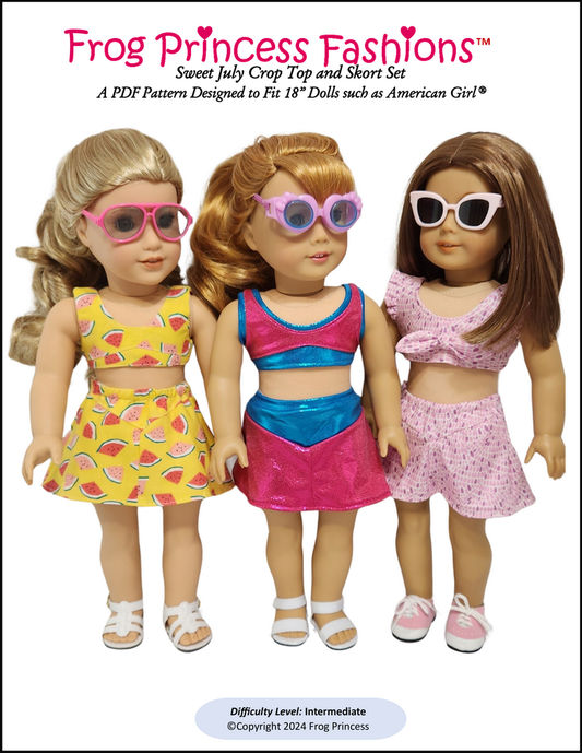 Sweet July Crop Top and Skort Set 18" Doll Clothes Pattern