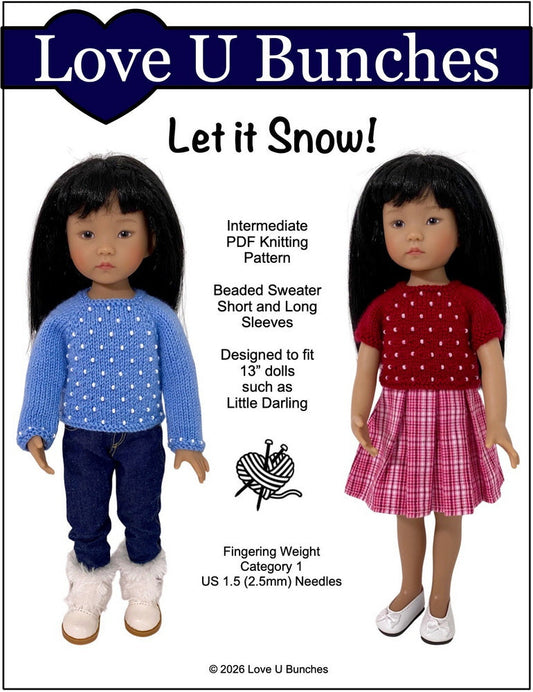 Let it Snow! Sweater 13" Doll Clothes Knitting Pattern for Little Darling Dolls