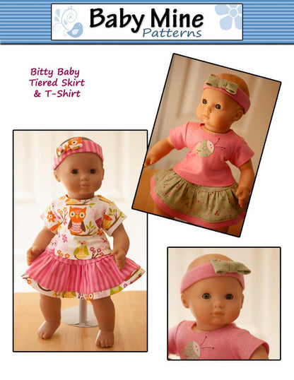 Tiered Skirt & Tee Shirt 15" Baby Doll Clothes Pattern