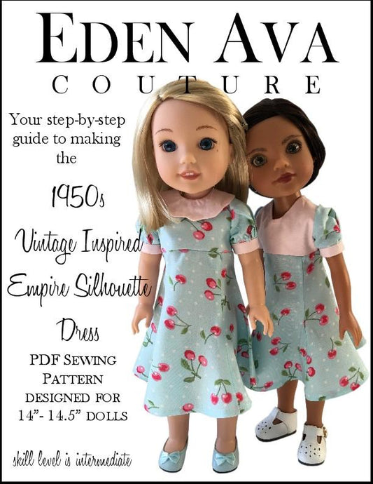 1950s Empire Silhouette Dress 14-14.5" Doll Clothes Pattern